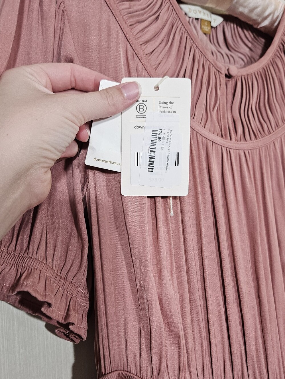 Downeast Blush Pink Smocked Maxi Dress